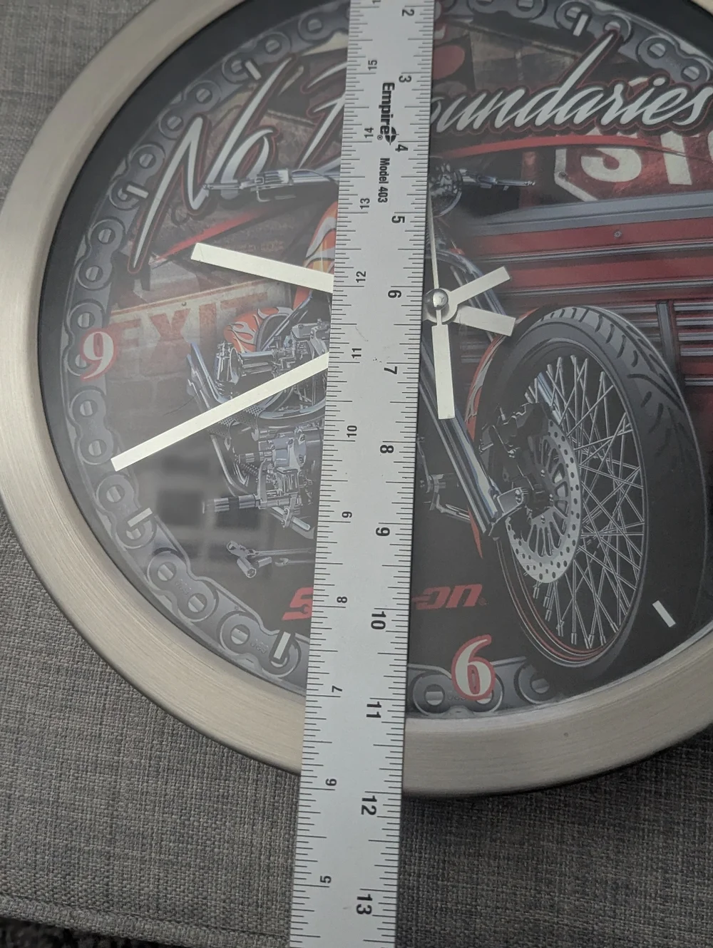 Snap On Round Wall Clock Motorcycle No Boundaries